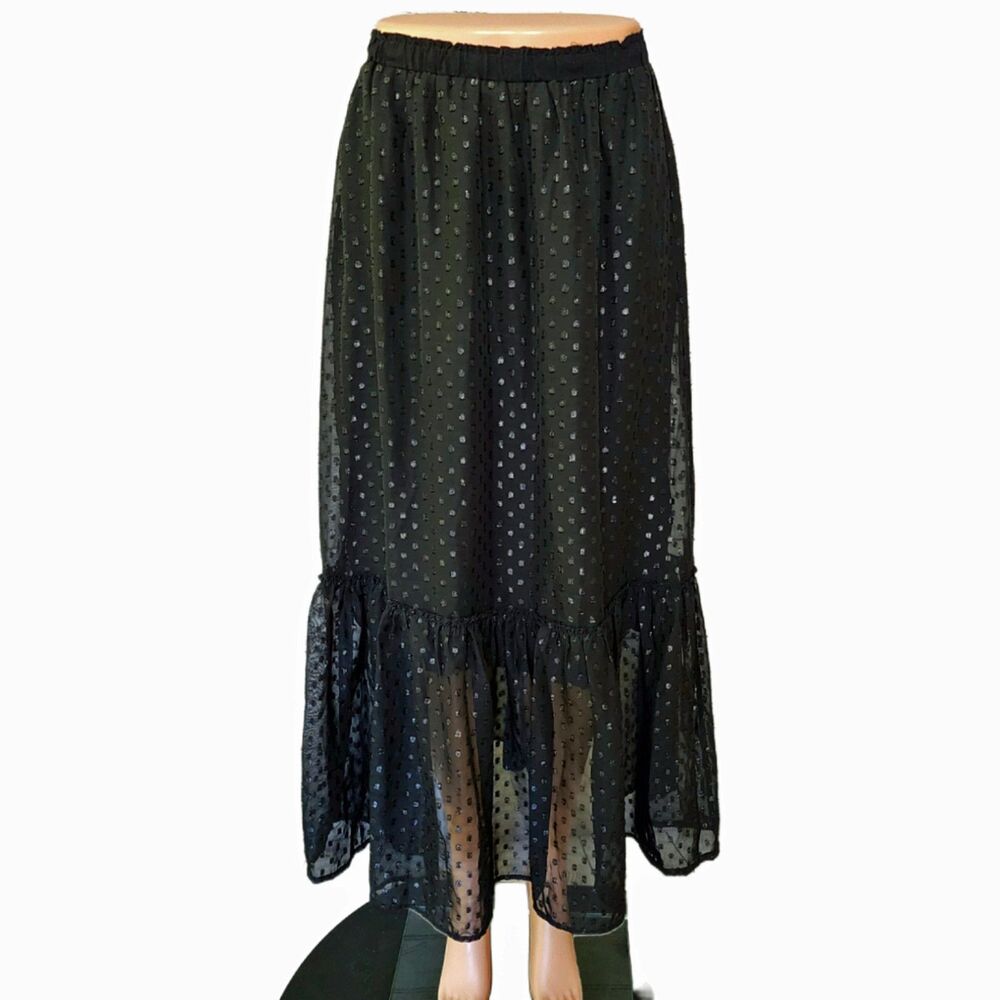 Beltaine Black Chiffon Tiered Ruffle Maxi Skirt - XS NWT